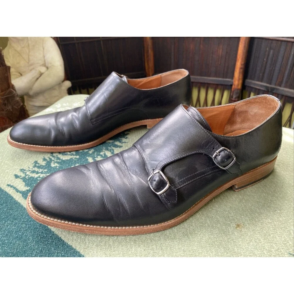 Men’s 44 Millburn Double Monk Strap Dress Shoes 11 M Black Calfskin Leather